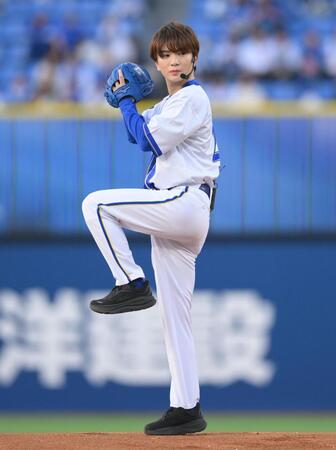 　セレモニアルピッチに登板した高橋優斗（撮影・伊藤笙子）