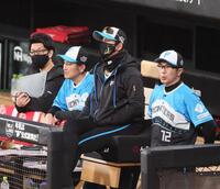 　２回、戦況を見つめる新庄監督（中央）＝撮影・中島達哉