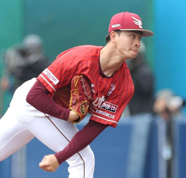 日本ハムとの練習試合に先発する古謝（撮影・西岡正）