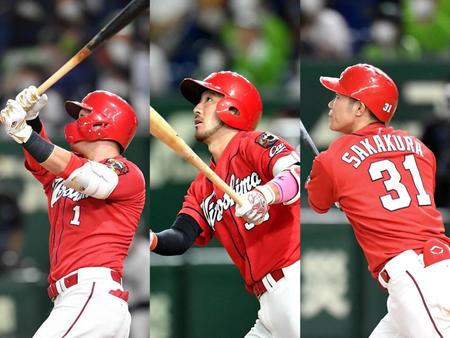 それぞれ貴重な本塁打を放った（左から）鈴木誠、菊池涼、坂倉