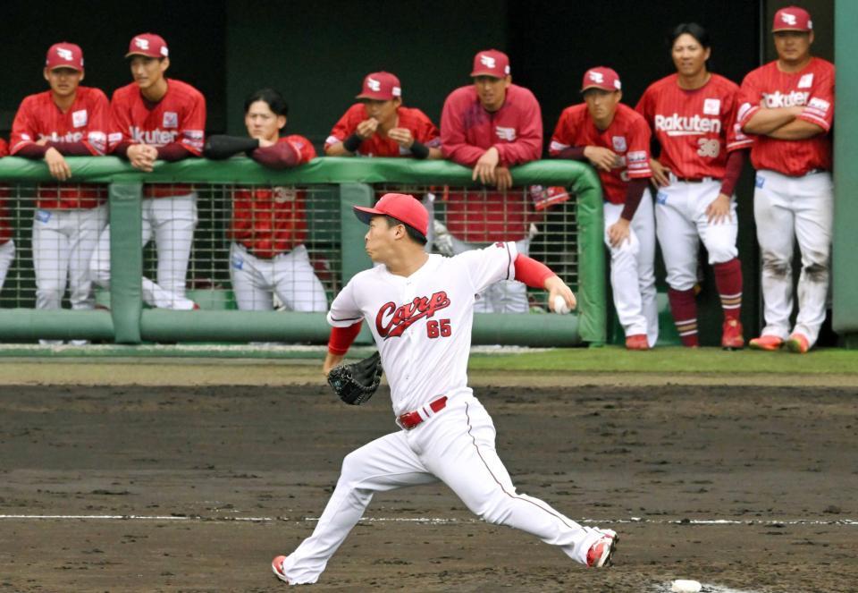 楽天打線相手に力投する玉村（撮影・飯室逸平）　