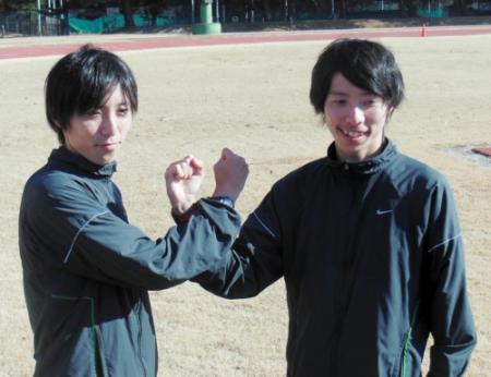 　最後の箱根駅伝での健闘を誓う設楽啓太（左）と悠太（右）