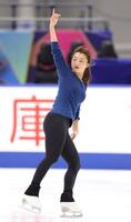 　公式練習を行った坂本花織（撮影・中田匡峻）