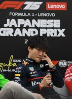 　公式会見で意気込みを語るレッドブル・ホンダの角田裕毅（撮影・神子素慎一）