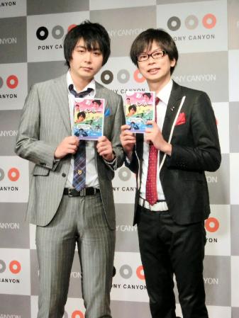 ＤＶＤ発売イベントを行った磁石の佐々木優介（左）と永沢たかし＝東京・ポニーキャニオン