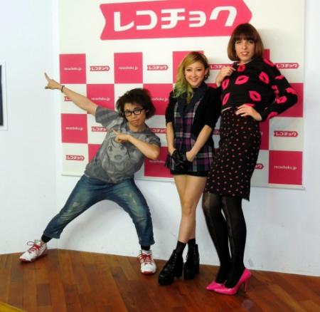 イベントに登場した（左から）成田童夢、ｊｙＡ‐Ｍｅ、ＩＶＡＮ＝東京・渋谷のレコチョク本社