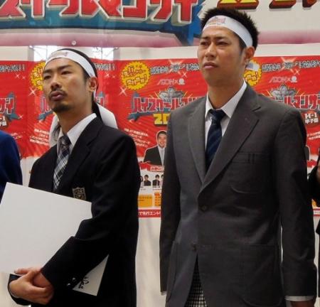 向井慧抜きで登場し、どこかうつろな表情のパンサー菅良太郎（左）と尾形貴弘