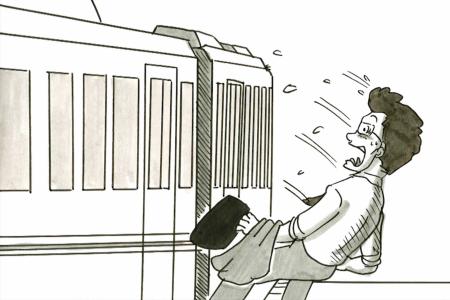 　駅ホームからの転落防止啓発キャンペーンで放映される、鉄拳のパラパラ漫画の一コマ（ＪＲ西日本提供）