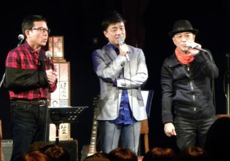 初のライブを行ったイモ欽トリオの（左から）山口良一、長江健次、西山浩司＝神戸チキンジョージ