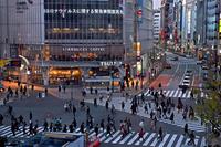 　コロナウイルスに関する緊急事態宣言が出された中、渋谷スクランブル交差点を行き交う人々（撮影・金田祐二）