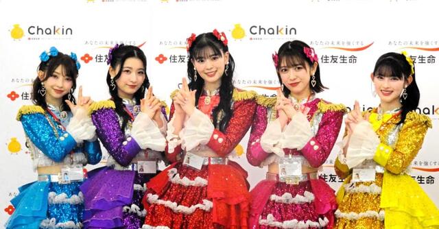 　「住友生命保険　新ＷＥＢ　ＣＭ」発表会に出席した超ときめき♡宣伝部の（左から）辻野かなみ、杏ジュリア、坂井仁香、小泉遥香、菅田愛貴