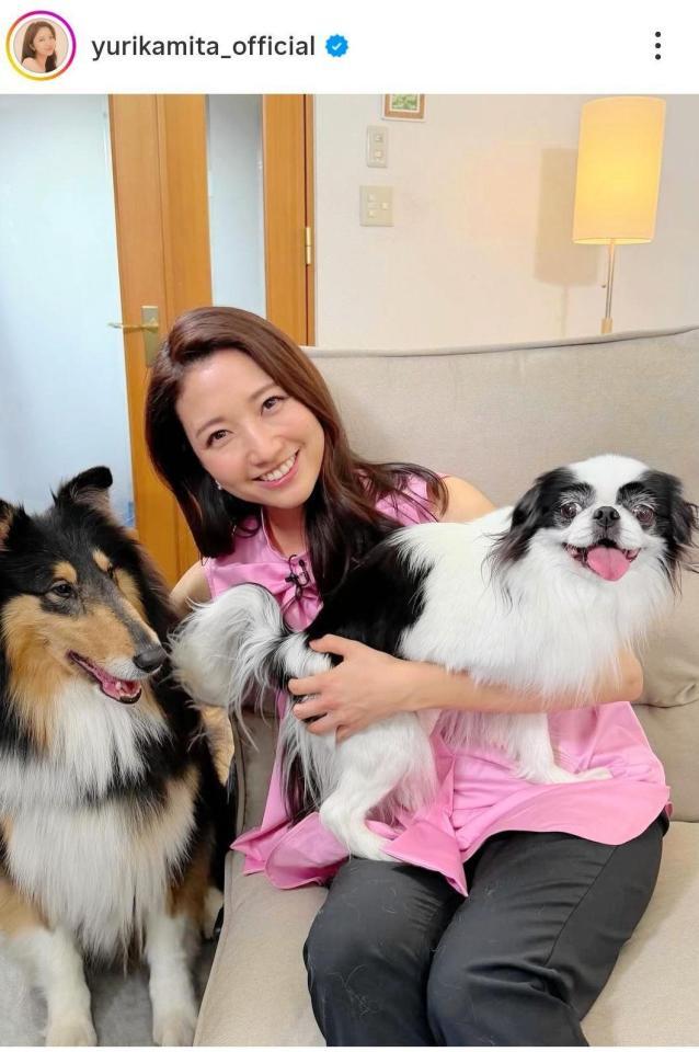 「心おどる犬ワールド」に登場する犬たちと。三田友梨佳のインスタグラム＠ｙｕｒｉｋａｍｉｔａ＿ｏｆｆｉｃｉａｌ（４月５日付）より