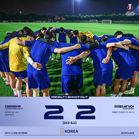 「AFC U23アジアカップ2024」カタール大会で韓国はインドネシアに敗退し、パリ五輪出場を逃した（出典：韓国サッカー協会Instagram）