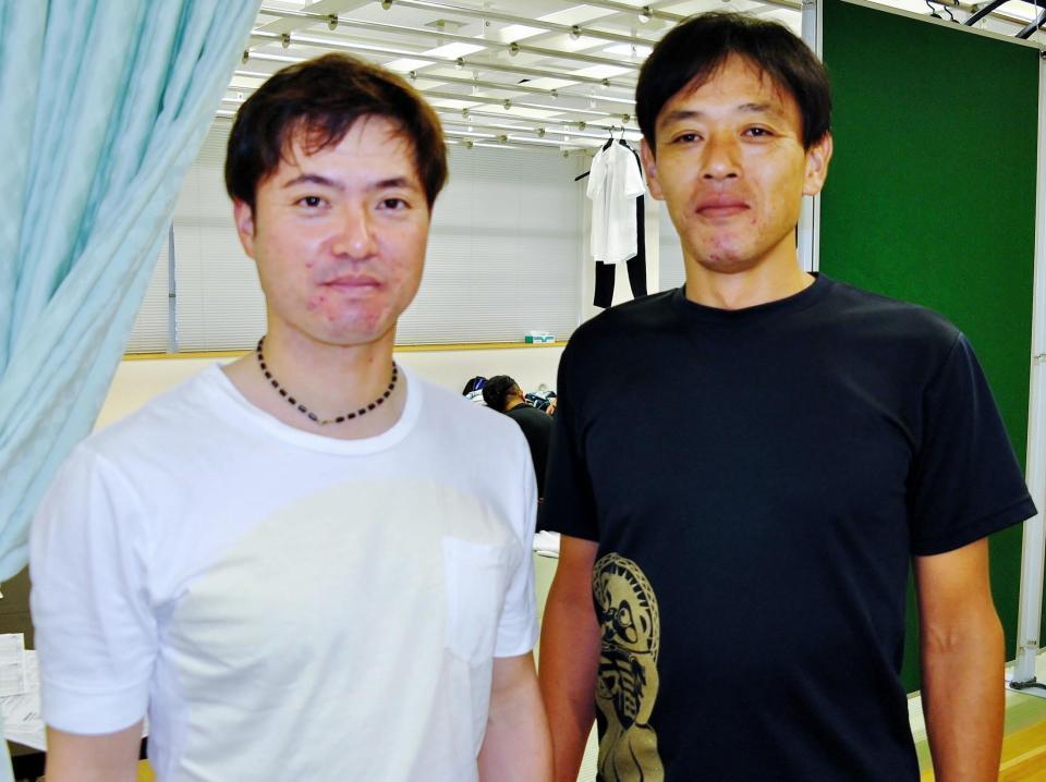 元広島カープで現役競輪選手の２人（左から）兵動秀治、塚本善之