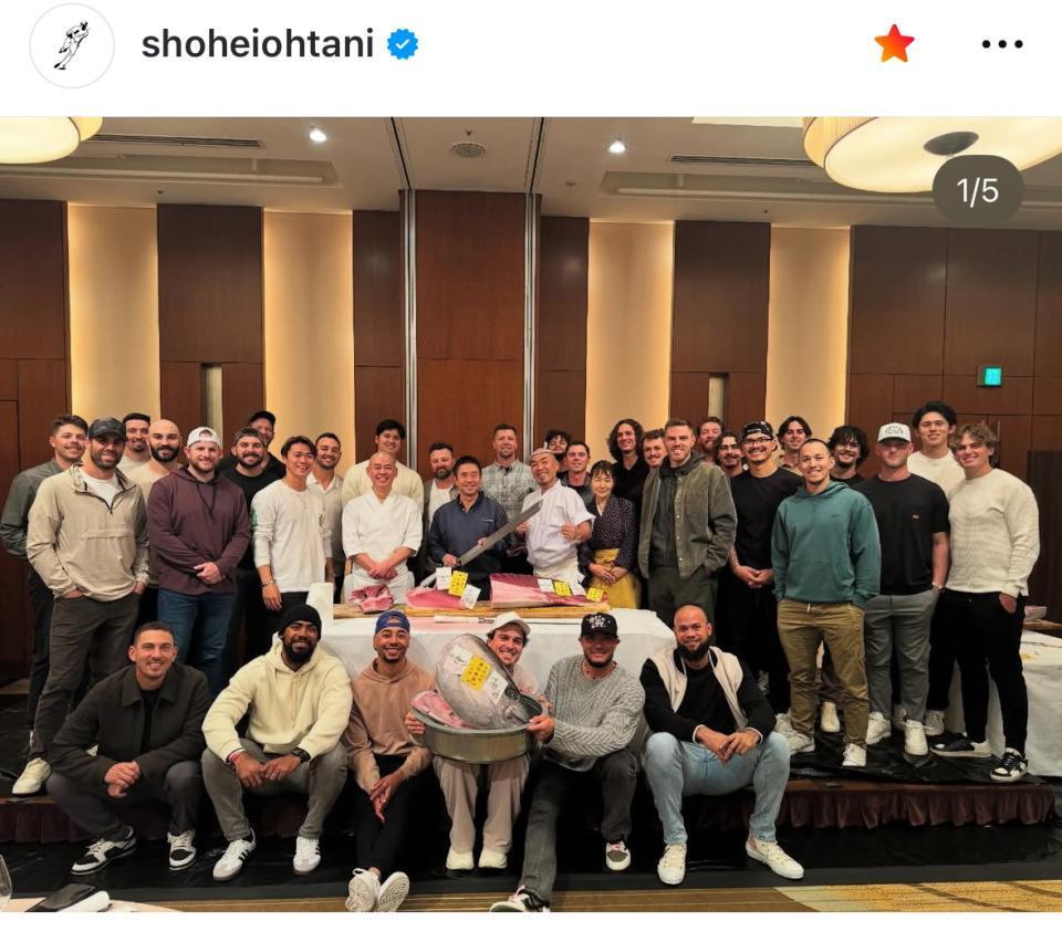 　１６日の夕食会の様子を伝える大谷翔平のインスタグラム＠ｓｈｏｈｅｉｏｈｔａｎｉより