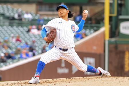 　米大リーグ、カブス今永は９日のレンジャーズ戦に先発して５回を投げ、２本塁打を含む７安打５失点で今季初黒星を喫した。試合は２-６だった＝シカゴ（ゲッティ＝共同）