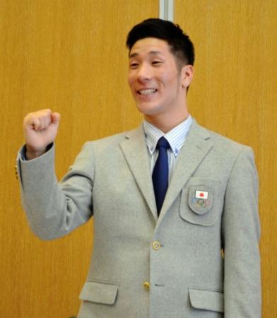 松山市内で行われた激励会でメダル獲得を誓った青野