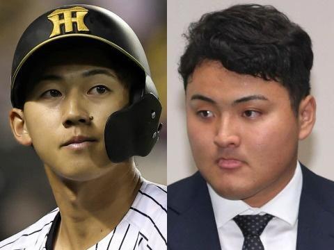 阪神・立石正広（左）とマーリンズ・佐々木麟太郎