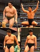 前相撲に出場した（上段左から）旭海雄、前田（下段左から）長谷川、大志山＝福岡国際センター（撮影・和田康志）