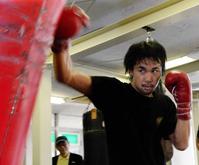 サンドバッグに打ち込む山中慎介(撮影・北野将市)