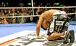 試合後、ファンに向かって土下座する亀田興毅(撮影・佐々木彰尚)