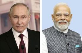　ロシアのプーチン大統領（ゲッティ＝共同）、インドのモディ首相