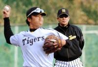 ノックを受ける新井良を見つめる和田監督