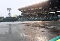 突然の降雨により、グラウンドが水浸しとなる阪神甲子園球場（撮影・飯室逸平）
