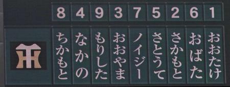 　阪神対ヤクルト５回戦スターティングメンバー