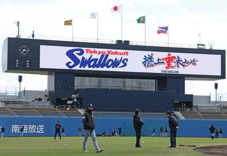 　グラウンドを歩く藤川監督（撮影・中田匡峻）