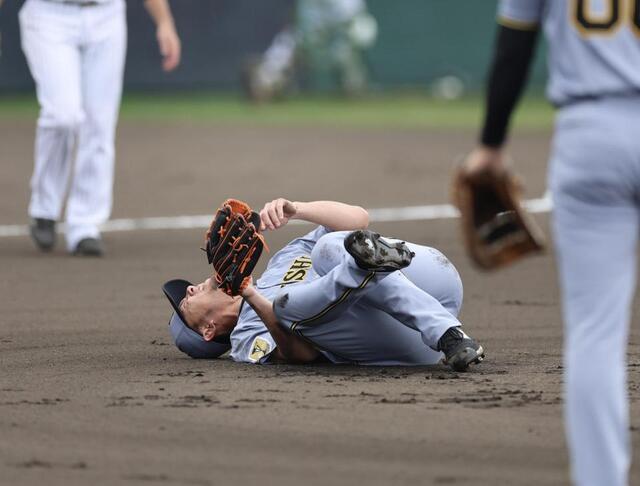 阪神 伊藤将にアクシデント 打球が左膝に