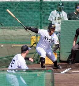 　ライブＢＰで前川はルーカスから中前打を放つ（撮影・山口登）