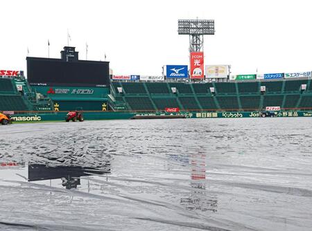 雨天中止が決まった阪神甲子園球場（撮影・立川洋一郎）
