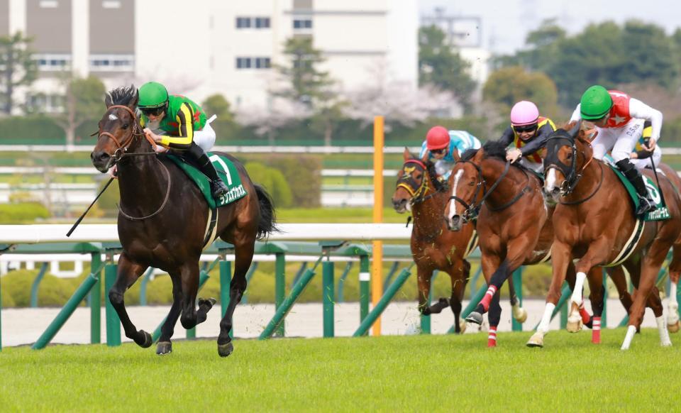 　上り坂で抜け出し勝負を決めたランスオブカオス（左）＝撮影・石湯恒介