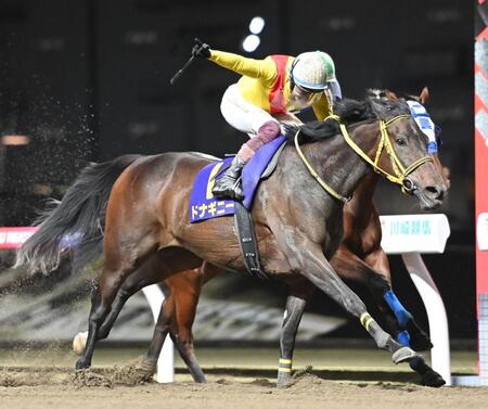 　ロジータ記念を制したドナギニーとポーズを決める笹川翼（撮影・園田高夫）