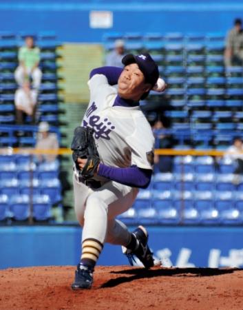 ５回２失点で今季３勝目を挙げた明大・柳