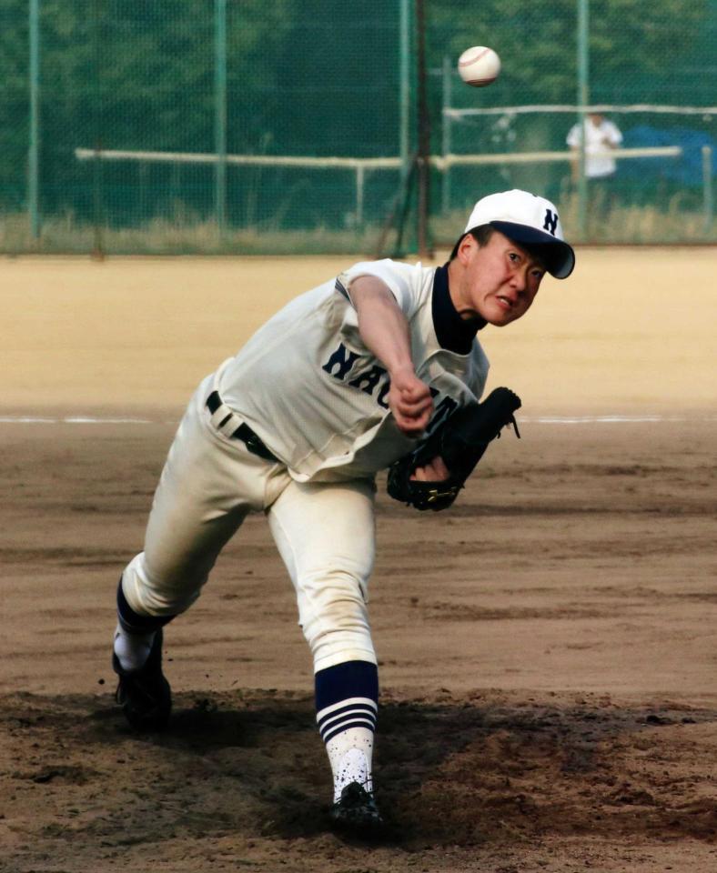 　力投する長田の園田（撮影・宮崎真彦）