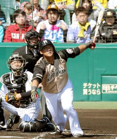 ２回、先制ソロを放つ中田（撮影・田中太一）