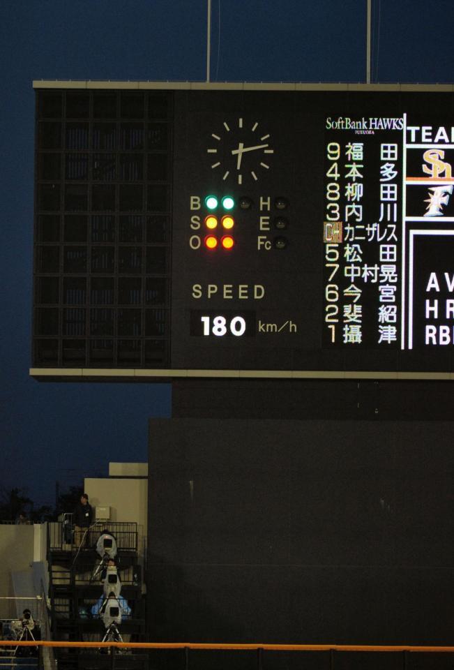 １回、日本ハム・大谷が打者・カニザレスに対して投じた４球目が１８０キロを計測？＝静岡・草薙球場