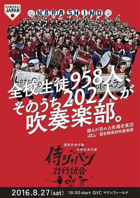 侍ジャパン、ポスター発表　習志野高と６大学吹奏楽部が全面協力