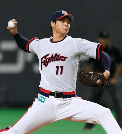 　１回、自身の持つプロ野球最速に並ぶ球速１６３キロの球を投じる大谷