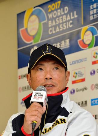 ＷＢＣ東京プール開催概要が発表され、会見する侍ジャパン代表・小久保裕紀監督＝東京ドーム（撮影・西岡正）