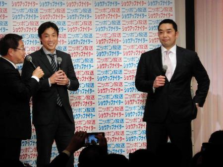 　ニッポン放送のイベントに参加し、今季で引退した鈴木氏（中央）とトークを行う阿部（右）