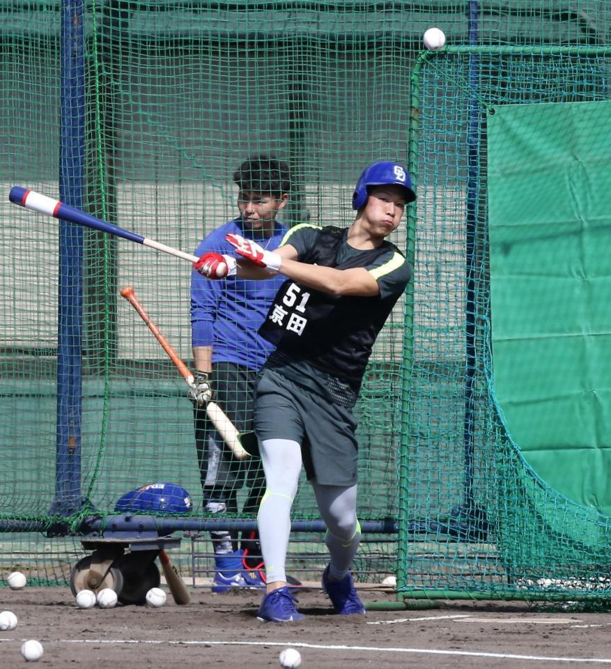 フリー打撃をする京田