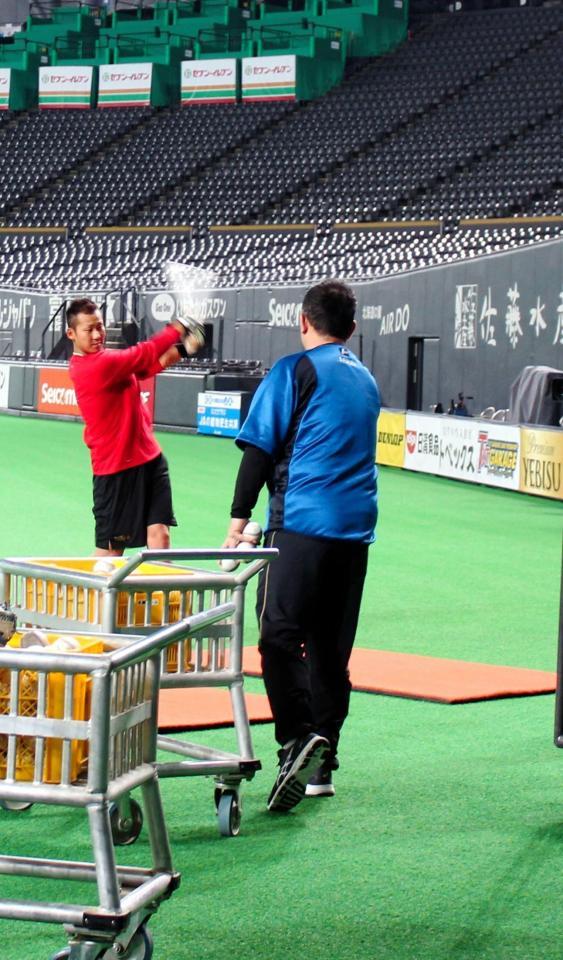 １３日も札幌ドームを訪れ、打撃練習を行った日本ハム・中田