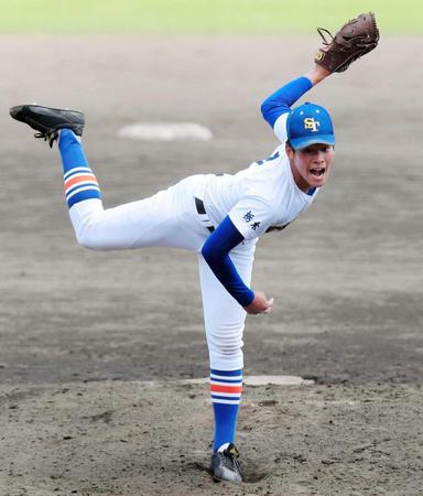 　先発し最速１５１キロの速球を見せた青藍泰斗・石川（撮影・堀内翔）