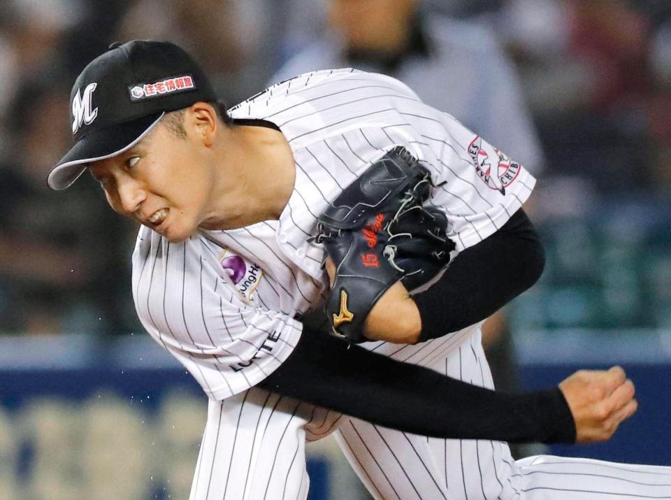 楽天戦に先発し、６回無失点で、今季初勝利を挙げたロッテ・関谷＝ＺＯＺＯマリン