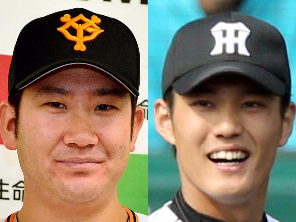 巨人・菅野（左）と阪神・藤浪