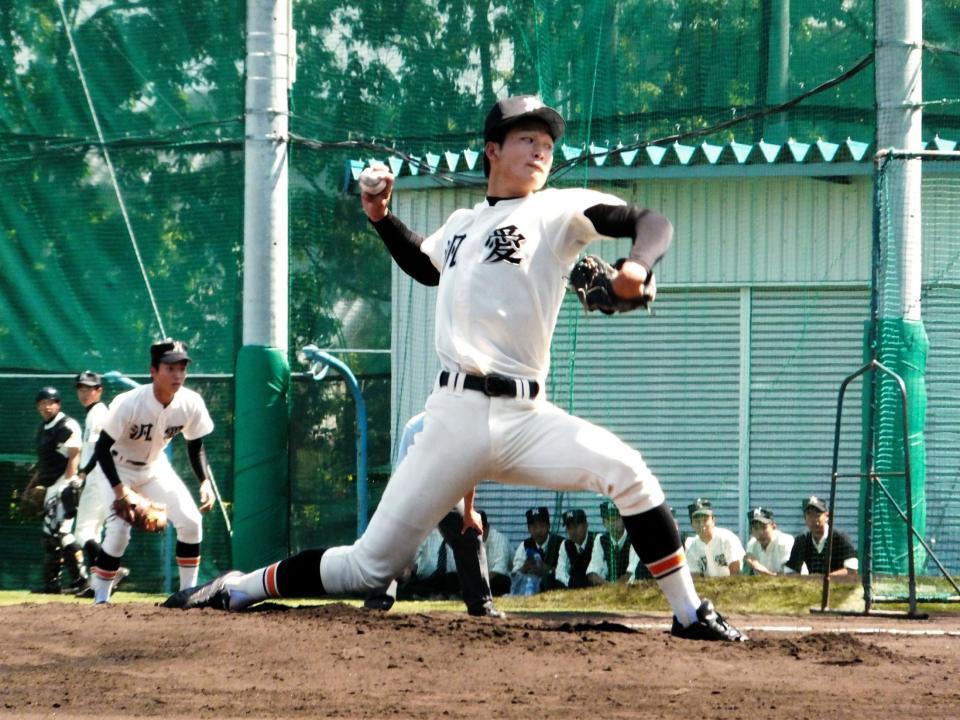 春季大阪大会・関大北陽戦に先発した汎愛・羽田野＝金光大阪グラウンド