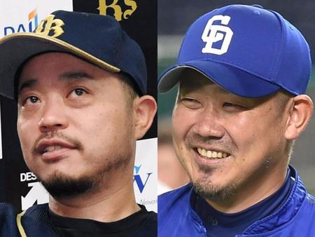 　オリックス・小谷野（左）と中日・松坂